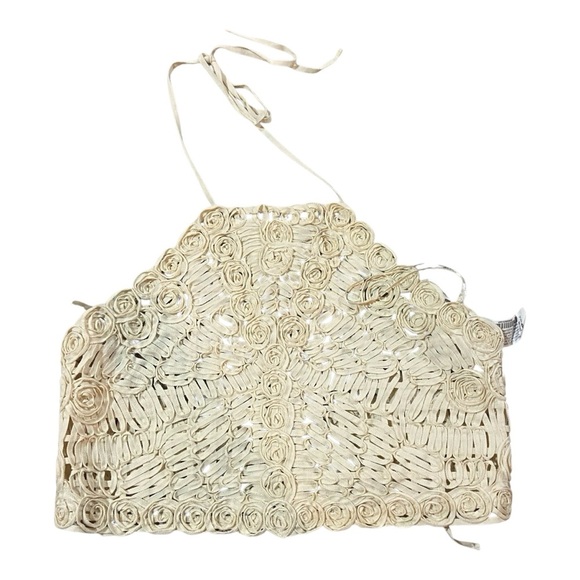 Zara rosette crochet halter crop top Sz L NEW Cream Macrame 100% Cotton - Picture 1 of 4